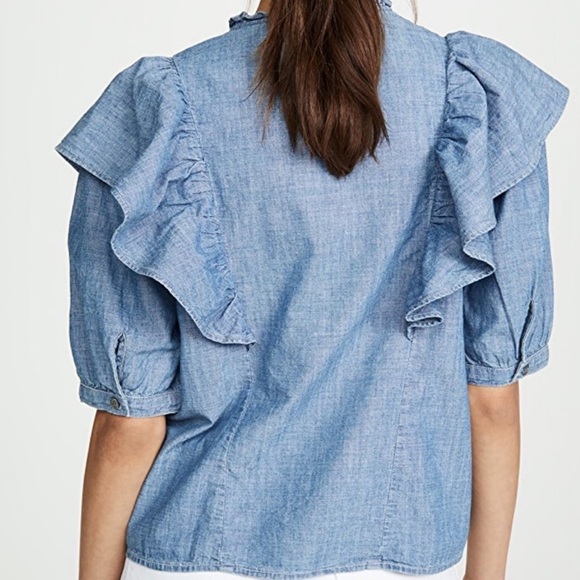 CITIZENS OF HUMANITY Jolene Ruffle Button Down Chambray Top Shirt Blouse - Picture 3 of 9